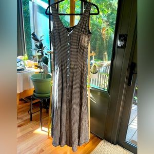 Blue and beige button up maxi dress, vintage size medium